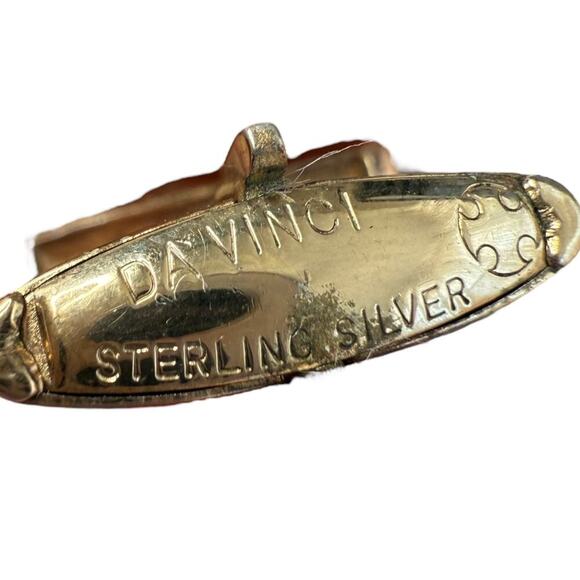 VTG Da Vinci Cufflinks Sterling Silver With Gold Vermeil  green stones cufflinks - Picture 7 of 9